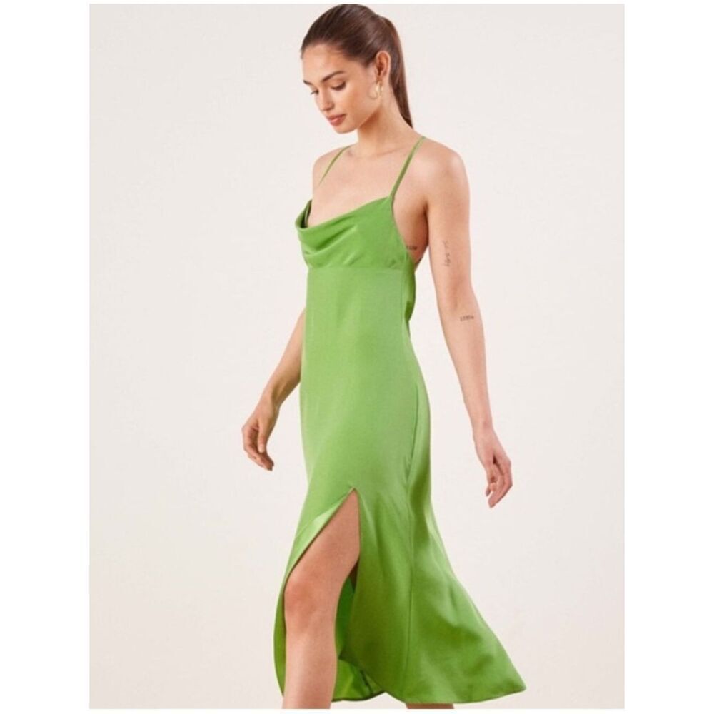 Reformation Margarita Dress 100% Silk Opal Green Sleeveless Sz 0 NWT